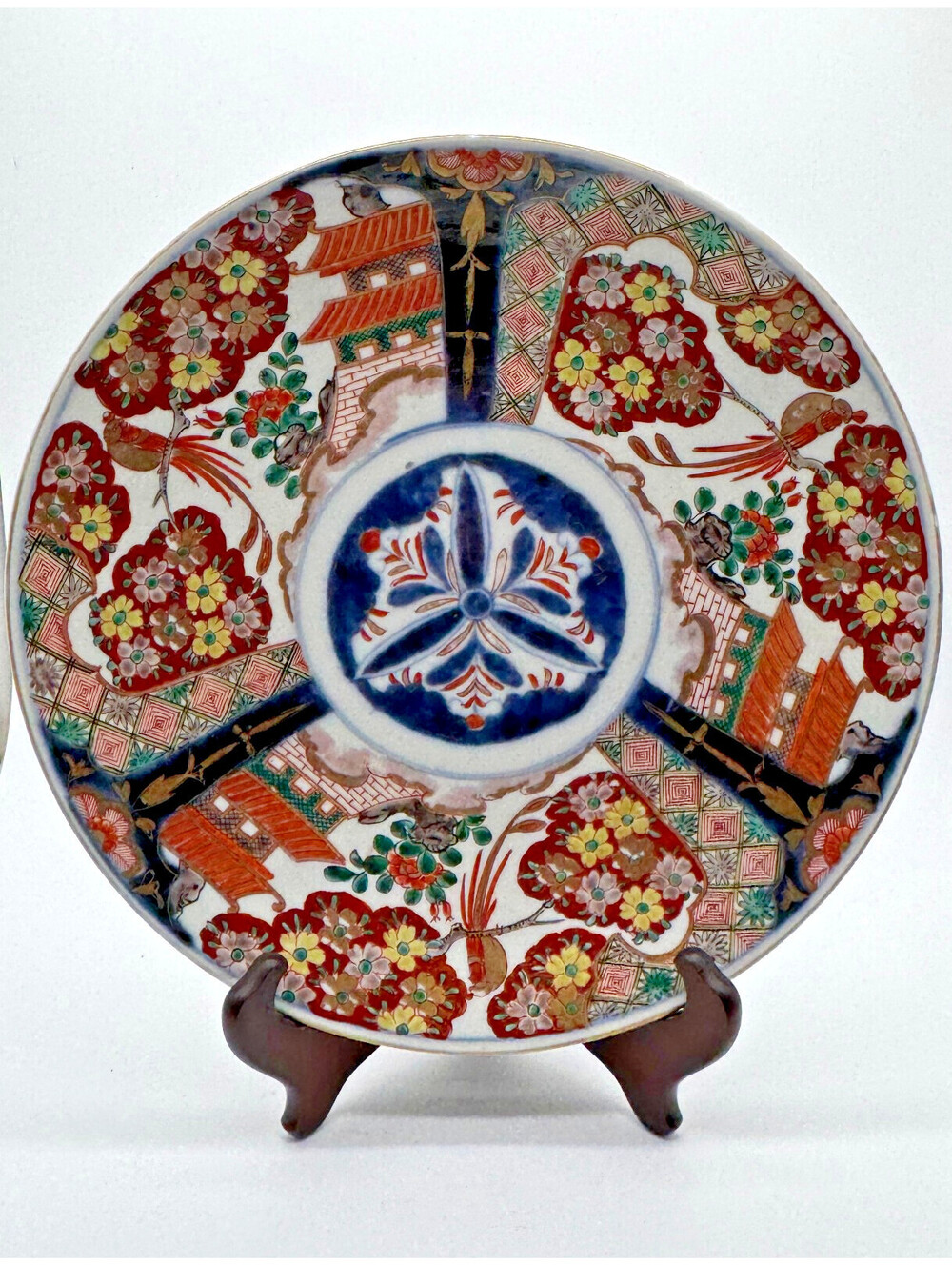 Vintage Japanese Imari Porcelain Charger Pagoda Phoenix Floral 11.5"